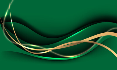 Wall Mural - abstract gold green ribbon curve overlap on grey luxury background vector