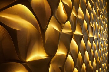 Wall Mural - led panel with warm golden light accents and glowing edges in 3d smart design.