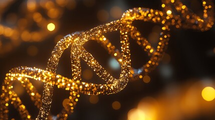 Sticker - golden helix dna structure background featuring a glowing double helix strand in a futuristic scienc