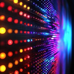Wall Mural - 3d led panel icon with digital pixel lighting, smoothly transitioning through vibrant color effects.