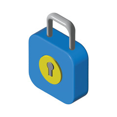 a blue padlock with a key, a secure safety symbol, is isolated on white as a 3d vector illustration 