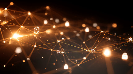 Abstract image of glowing orange network nodes and lines, symbolizing secure data connection and digital security