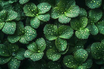 Wall Mural - Fresh Green Strawberry Leaves with Morning Dew for Nature and Gardening Themes