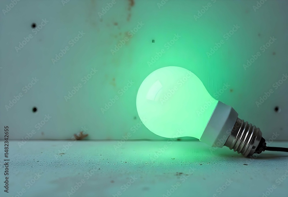 Close-up view of modern LED light bulb turned on, bright white glow ...