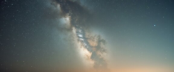 Poster - Ethereal Milky Way Display: Night Sky Starry Vista with Celestial Clouds and Glowing Light