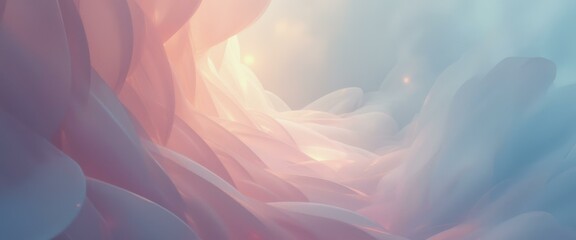Leinwandbilder - Ethereal Abstract of Curved Forms with Soft Pink and Blue Hues, Suggesting Flowing Petals or Light Cloudscapes
