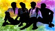 © Thana - Four Silhouetted Friends Engaging in Conversation with a Colorful Abstract Background