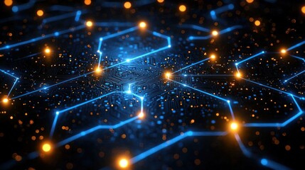 Wall Mural - glowing connections on a dark circuit board abstract design