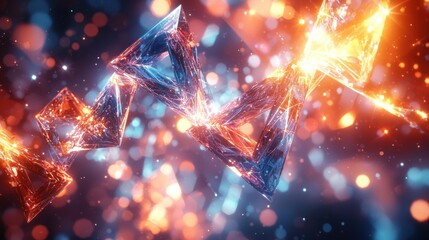 Wall Mural - glowing crystal geometric shapes floating in dark space