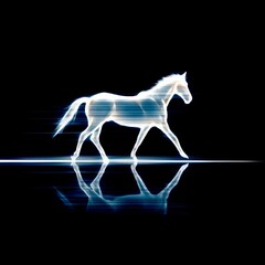Poster - Abstract Blue Horse Silhouette with Motion Blur and Reflection on Black Background - Striking Digital Art