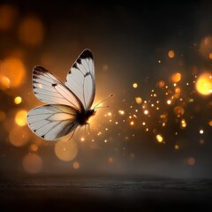 Aufkleber - Butterfly's Dance: A White Beauty Soaring Through a Magical Realm of Golden Bokeh and Light
