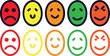 © Color Studio - A set of emoticon icons in flat style, featuring a collection of expressive emoji faces. Includes a range of emotions: very happy, smiling, neutral, sad, and angry, clean lines, and simple expressions