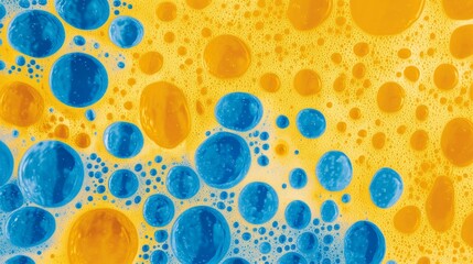 Wall Mural - vibrant yellow and blue bubbles abstract background featuring colorful spheres in liquid motion with