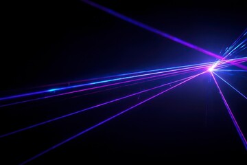 Wall Mural - blue and violet beams of bright laser light shining on black background