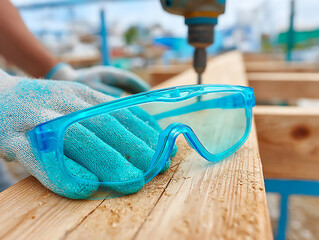 bright and clear close-up product photograph focusing on hands wearing safety gloves while operating