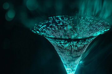 Wall Mural - teal digital data funnel glowing in the dark abstract technology concept