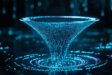 Wall Mural - abstract blue digital data vortex flowing downwards a futuristic funnel
