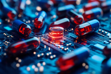Wall Mural - medicine technology future pills circuit board digital healthcare innovation
