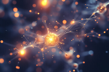 Wall Mural - glowing network nodes connect in a dark space abstract art