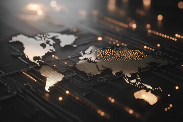 Wall Mural - global network illuminated world map digital technology circuit board