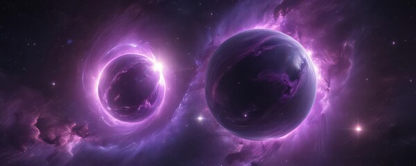 Wall Mural - ethereal orb glows, purple nebula swirls around it in cosmic space , galactic, glow