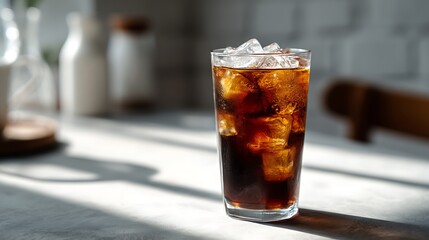 refreshing iced drink on a bright table