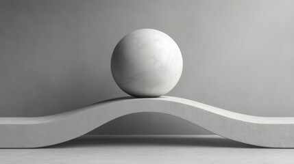 Wall Mural - equilibrium: a marble sphere balanced on a curving surface