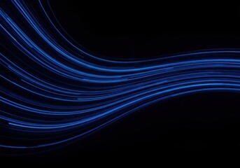 Wall Mural - Abstract dark background with wavy blue light trails flowing horizontally