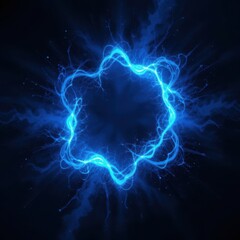 Wall Mural - glowing blue abstract shape, dark grainy black blue background