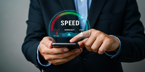 internet speed test on mobile phone checking upload download bandwidth network performance connectio