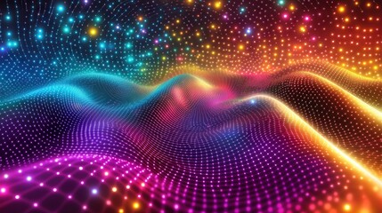 Wall Mural - particle tunnel, where vivid, shiny dots of color pulse and flow in an energetic, glowing cascade.