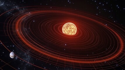Wall Mural - Exploring celestial dynamics the sun and its orbiting planets outer space digital art cosmic environment wide angle astronomy concepts