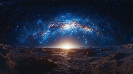 Wall Mural - Expansive cosmic dawn over alien landscape outer space digital art surreal environment wide-angle view universe concept