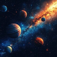 Wall Mural - Exploration of celestial bodies outer space digital art cosmic environment wide angle astronomical concepts
