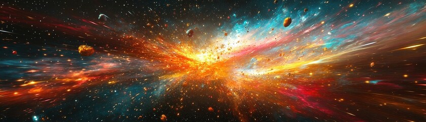 Wall Mural - explosive cosmic events in the universe intergalactic space digital art vast environment celestial v