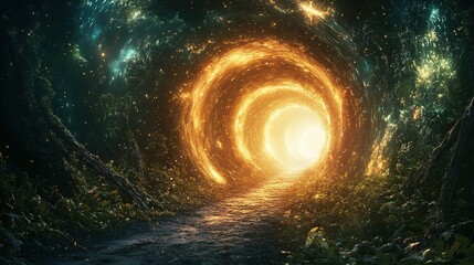 Wall Mural - Magical portal revealed enchanted forest digital art fantasy landscape perspective mystical journey