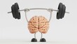 © Faruk-raj - A 3d human brain with arms and legs suggests a strong, weightlifting workout for mental fitness, using its power to lift heavy ideas like a barbell in the gym, isolated for health and bodybuilding