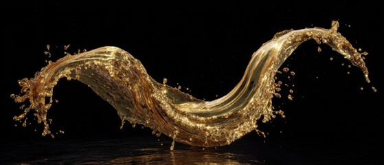 Aufkleber - Golden liquid swirl in motion on black background studio shot luxury concept design element fluid dynamics splash