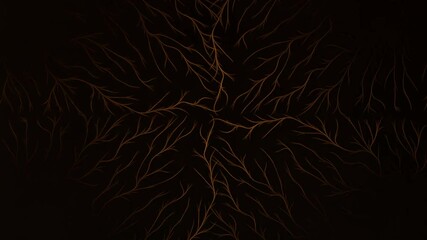 Wall Mural - glowing yellow neural branch pattern radiating symmetrically from dark center. abstract energy flow,