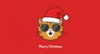 © Ukilats - A cool cartoon cat wearing a Santa hat and sunglasses strikes a fun pose against a red backdrop.