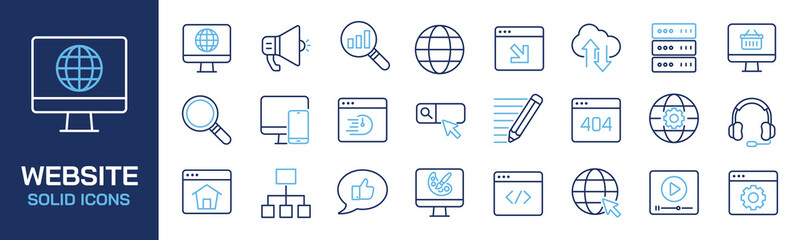 Set of collection line icons related website, interface, online. Editable stroke. Perfect pixel on transparent background