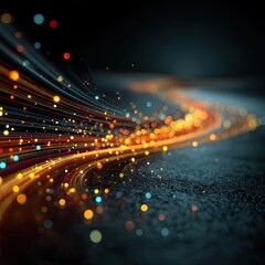 abstract digital flow of energy and light trails across a dark surface. dynamic lines of vibrant col