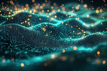Wall Mural - ** abstract digital waveform with glowing particles and dynamic light effects in a futuristic techno