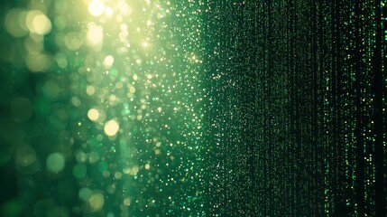 Wall Mural - green, blurry light over digital rain; background
