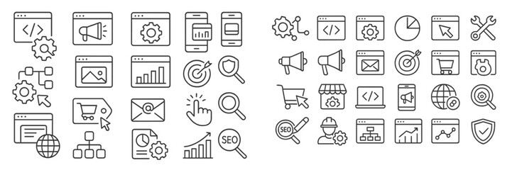 Poster - Web design and development elements showcasing technology concepts hand-drawn in black and white for digital marketing and SEO projects