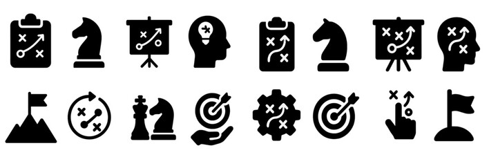 Poster - Strategic symbols depicting planning, problem-solving, and goal-setting in a minimalistic style