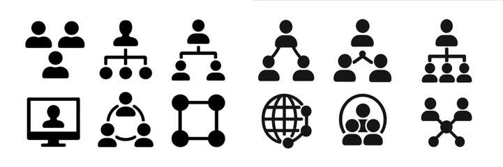 Fototapete - Various icons representing social connections, communication, and digital networking in a modern design