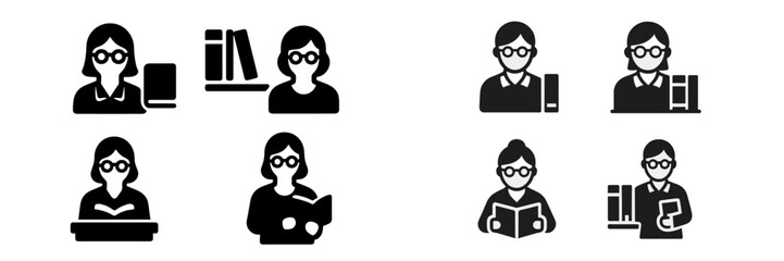 Aufkleber - Library icons depicting people reading and studying with books in various poses and activities for educational themes