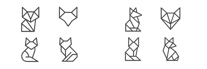 Aufkleber - Various geometric designs of foxes in a minimalist art style created using line drawings on a simple background