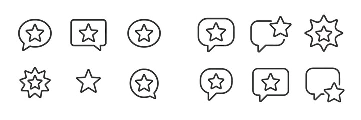 Poster - Various star icons and speech bubbles in a minimalist design for digital communication and social media applications